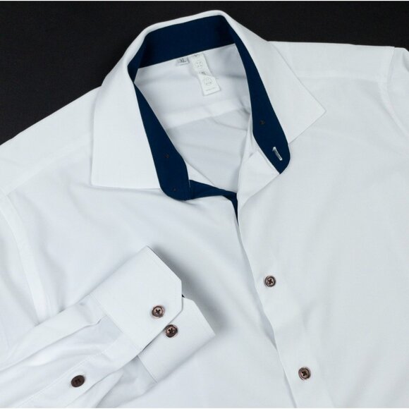 State & Liberty Performance Dress Shirt Men's XL Athletic Solid White Stretch - Picture 8 of 15